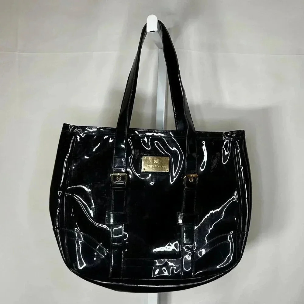 Trina Turk Tote Beach Shopping Purse Handbag Black Gold Clear